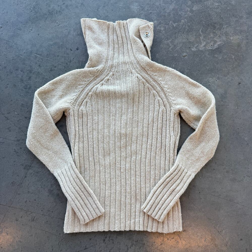 Vintage Y2K Beige Knit Collared Button Up Longsleeve Sweater Essential Medium - Picture 2 of 4